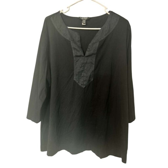 Lauren Ralph Lauren V-neck Long Sleeves Women's 2X Black Blouse Shirt - Picture 1 of 4